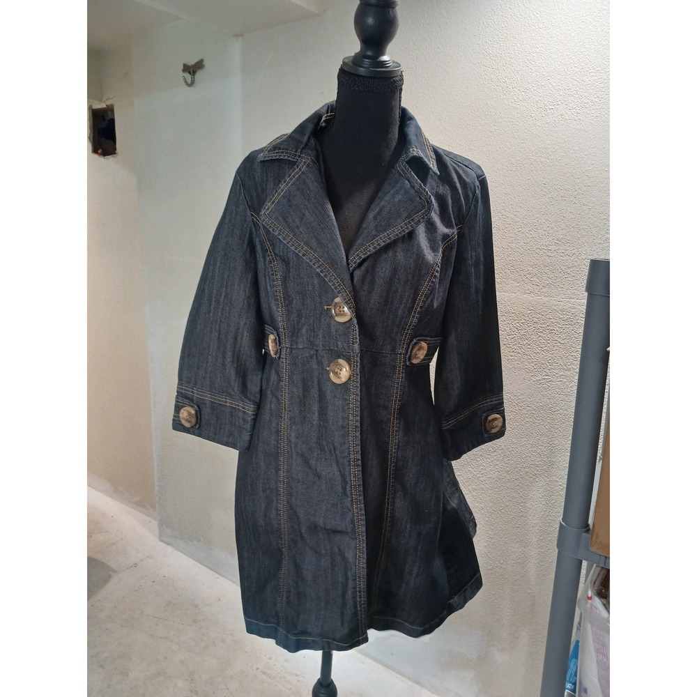 Baccini Dark Wash Denim Tunic Jacket Blue Contrast Stitching Womens Medium
